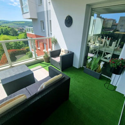 Artificial grass on a balcony