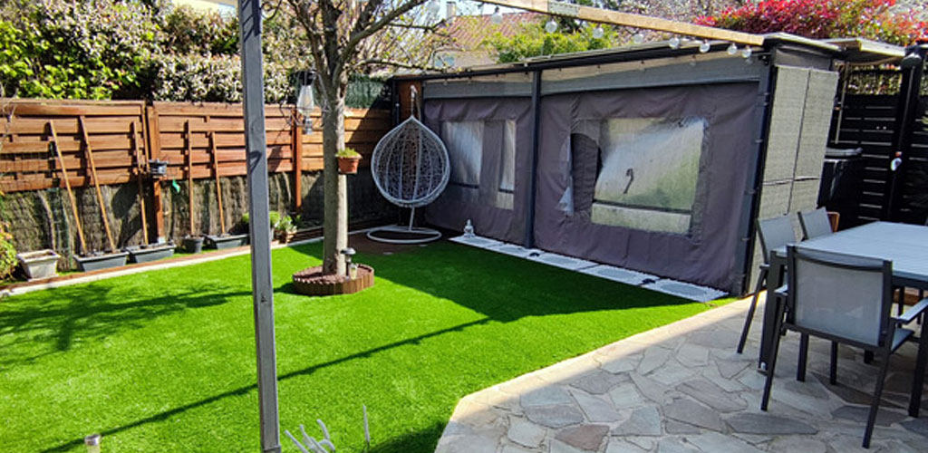 Artificial grass laid on a nice garden