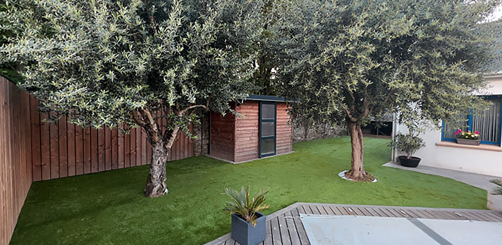 Artificial grass on a garden