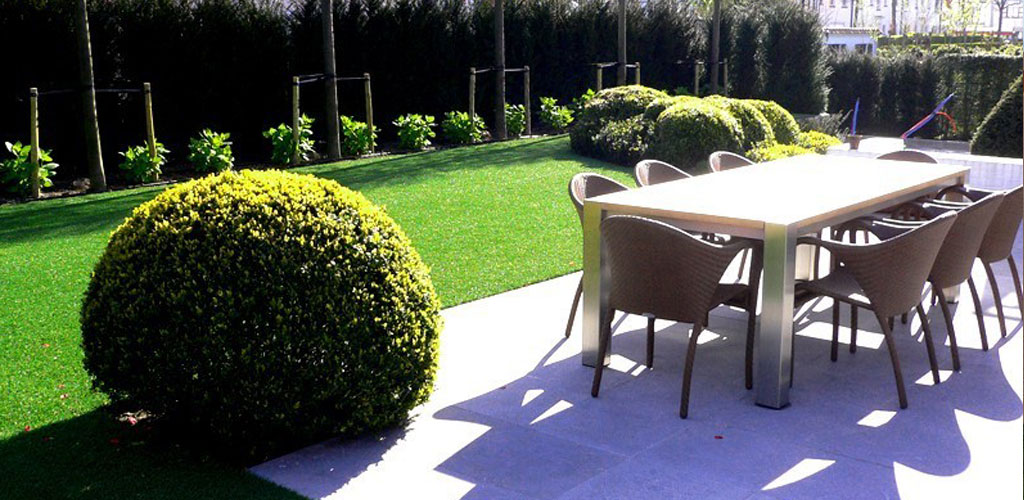 Landscaped garden with artificial grass