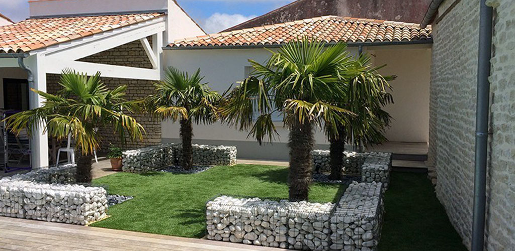 Landscaped garden with artificial grass