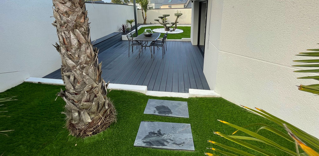 Nice garden with synthetic grass