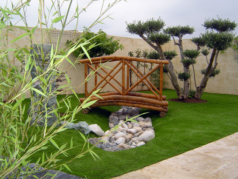 Landscaped garden with artificial grass