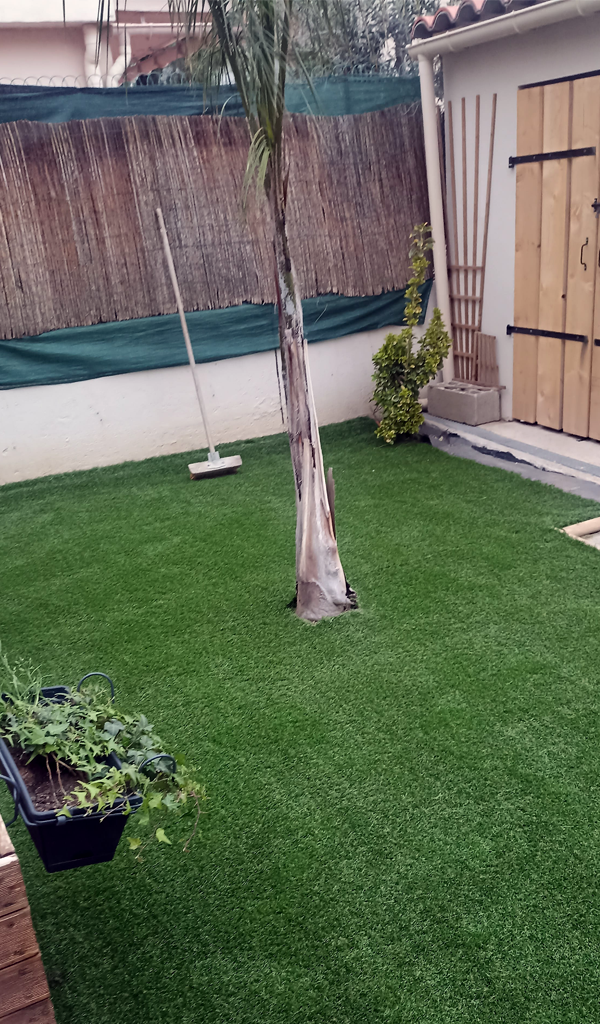 Gazon artificiel dans un jardin