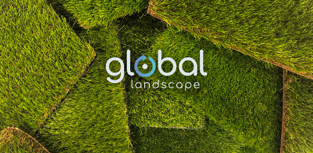 Logo Global Landscape avec du gazon synthétique